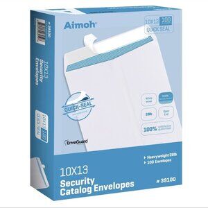 Aimoh #10 - 100 Counts 10 X 13 Self-Seal Security White Catalog Envelopes - 28Lb